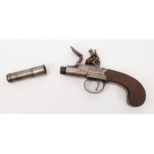 80 - An early 19th century flintlock pistol having turn-off canon barrel, length 7.75