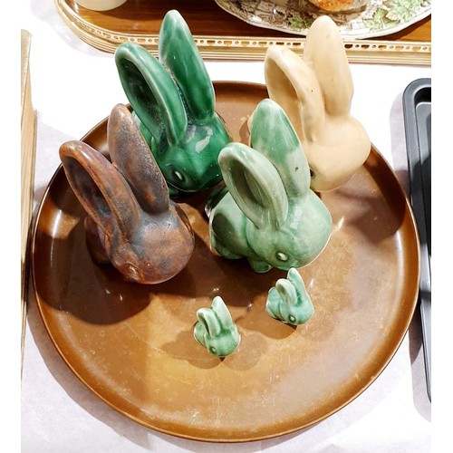 94 - Three vintage Denby rabbit ornaments together with three others and a copper tray. No shipping. Arra... 