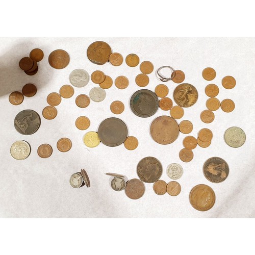 116 - A selection of Georgian and later coins including cartwheel pennies and a sliver ring. UK shipping £... 