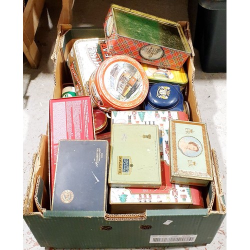 123 - A box of vintage and later tins. UK shipping £14.