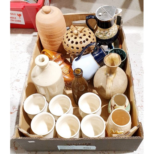 126 - A box of stoneware & ceramics inc Wade. No shipping. Arrange collection or your own packer and shipp... 