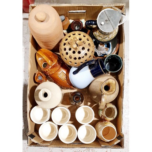 126 - A box of stoneware & ceramics inc Wade. No shipping. Arrange collection or your own packer and shipp... 