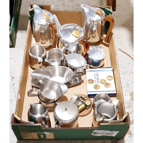 129 - A box of Picquot ware and Old Hall metal ware. No shipping. Arrange collection or your own packer an... 