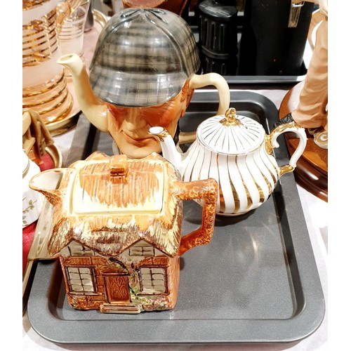 143 - A Tony Wood Sherlock Holmes novelty teapot and two other teapots. No shipping. Arrange collection or... 