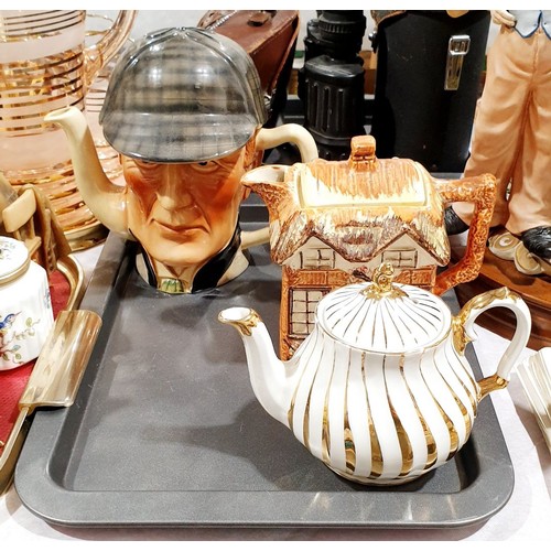 143 - A Tony Wood Sherlock Holmes novelty teapot and two other teapots. No shipping. Arrange collection or... 