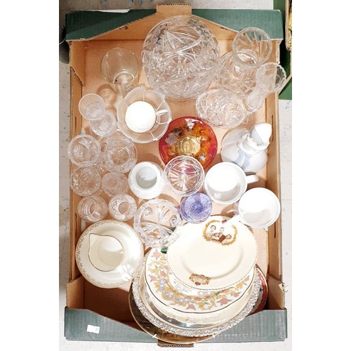 173 - A box of glass and ceramics including cut. No shipping. Arrange collection or your own packer and sh... 