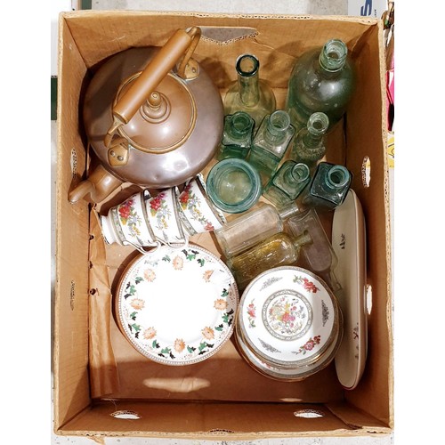 178 - A box of ceramics, glass and a copper kettle. No shipping. Arrange collection or your own packer and... 