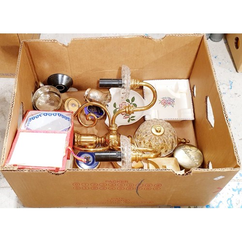 216 - A box of metal ware and assorted. No shipping. Arrange collection or your own packer and shipper, pl... 