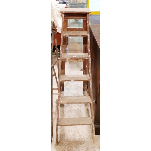 244 - A vintage set of wooden step ladders. No shipping. Arrange collection or your own packer and shipper... 