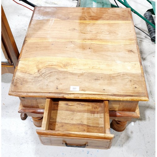 257 - A rustic coffee table with drawer under, width 23.75