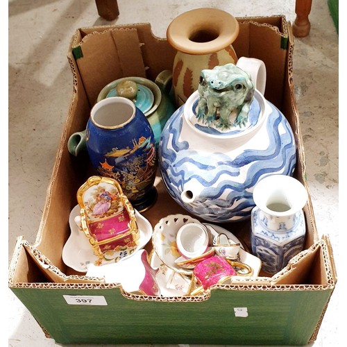 397 - A box of Studio Pottery and other ceramics including a Carltonware 