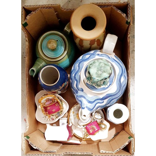 397 - A box of Studio Pottery and other ceramics including a Carltonware 