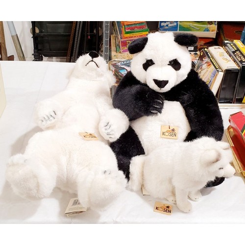 401 - Three Kosen soft toys of a polar bear, a panda and a dog, the tallest 20