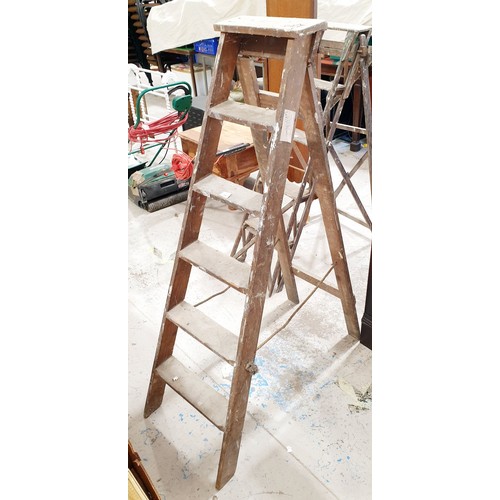 244 - A vintage set of wooden step ladders. No shipping. Arrange collection or your own packer and shipper... 