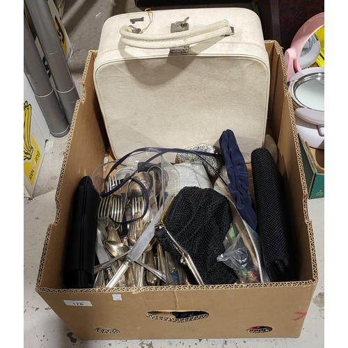 176 - A box of assorted including flatware. No shipping. Arrange collection or your own packer and shipper... 