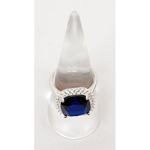 3 - A 925 silver ring set with blue and white stones, size O/P. UK shipping £14.