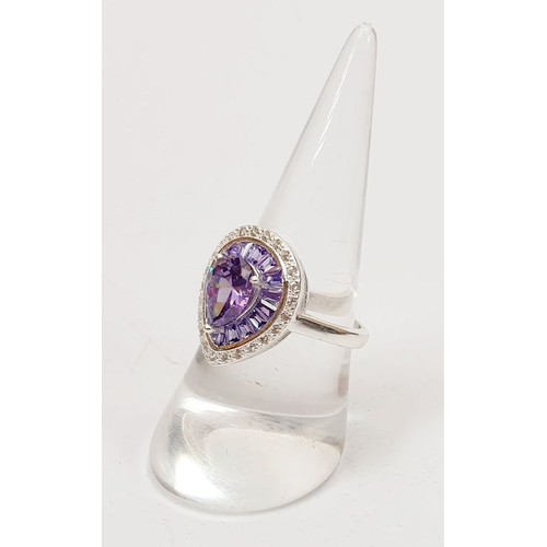 5 - A 925 silver ring set with purple and white stones, size P. UK shipping £14.