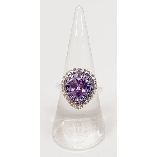 5 - A 925 silver ring set with purple and white stones, size P. UK shipping £14.