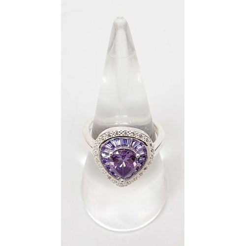 5 - A 925 silver ring set with purple and white stones, size P. UK shipping £14.