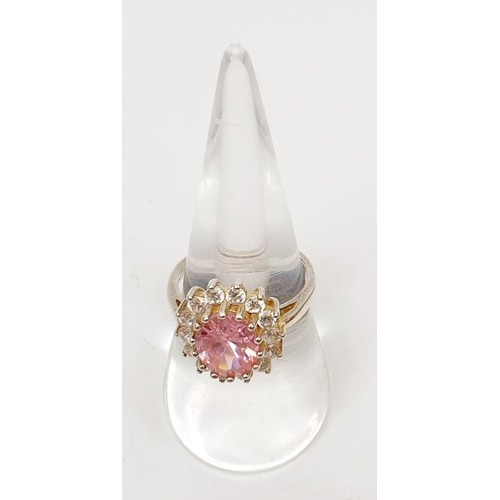 7 - A 925 silver ring set with pink and white stones, size O. UK shipping £14.