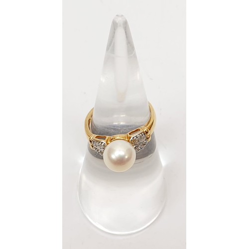 22 - A 14ct gold pearl ring set with white stones, size J, gross weight 2.7g. UK shipping £14.