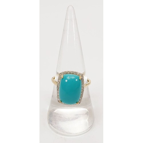 25 - A hallmarked 9ct gold turquoise and diamond ring, size P, gross weight 3.4g. UK shipping £14.