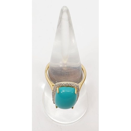 25 - A hallmarked 9ct gold turquoise and diamond ring, size P, gross weight 3.4g. UK shipping £14.