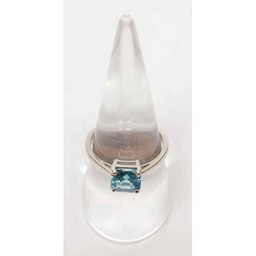 35 - A hallmarked 9ct white gold blue zircon ring, size P/Q, gross weight 2.7g. UK shipping £14.