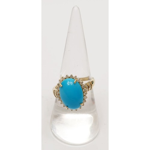 46 - A hallmarked 9ct gold turquoise and diamond cluster ring, size P/Q, gross weight 3.5g. UK shipping £... 