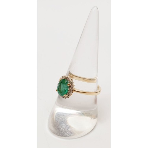 53 - A hallmarked 9ct gold emerald and zircon cluster ring, size P/Q, gross weight 2.6g. UK shipping £14.