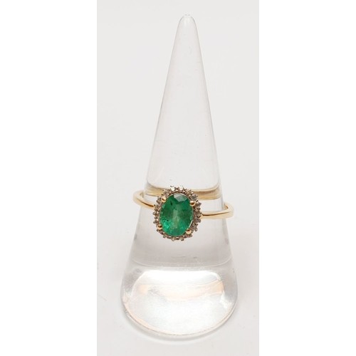 53 - A hallmarked 9ct gold emerald and zircon cluster ring, size P/Q, gross weight 2.6g. UK shipping £14.