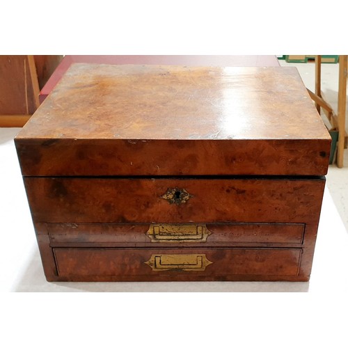 59 - A 19th century burr walnut veneer chemist's / apothecary chest with two drawers and internal compart... 