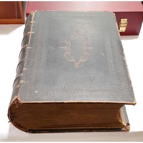 60 - A large Victorian family Bible with leather name plate William Neale 1853, full leather bound, lengt... 