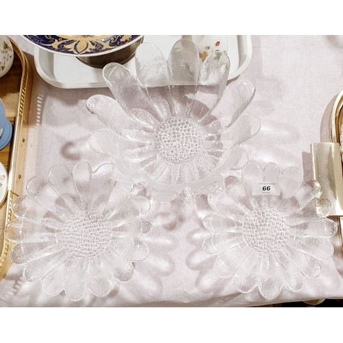 66 - Three Dartington Crystal flower bowls, the largest diameter 8.5