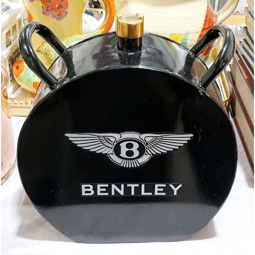 109 - A petrol can with a brass cap and applied Bentley logos, height 8.75