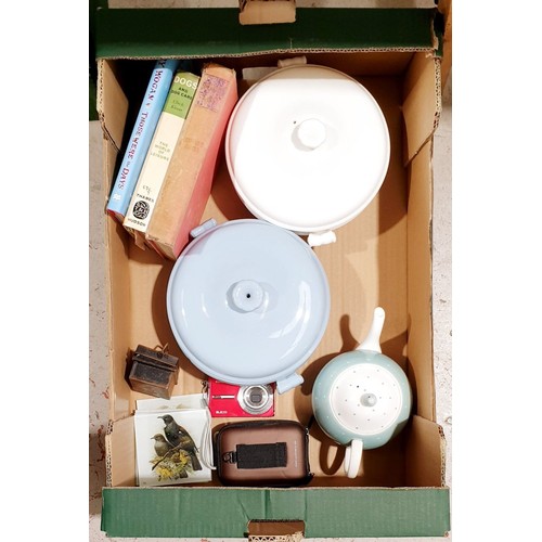 117 - A box including a Susie Cooper teapot, two Wedgwood covered tureens and assorted. No shipping. Arran... 