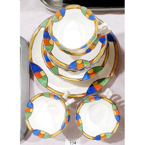 134 - A Royal Doulton Art Deco hand painted part tea service. No shipping. Arrange collection or your own ... 