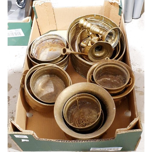 155 - A box of brassware. No shipping. Arrange collection or your own packer and shipper, please. Electric... 