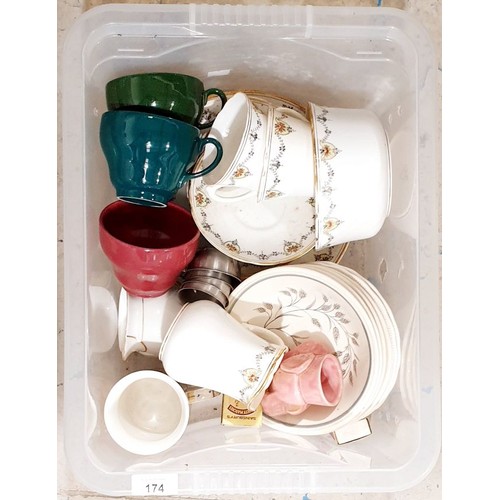 174 - A box of china. No shipping. Arrange collection or your own packer and shipper, please. Electricals ... 