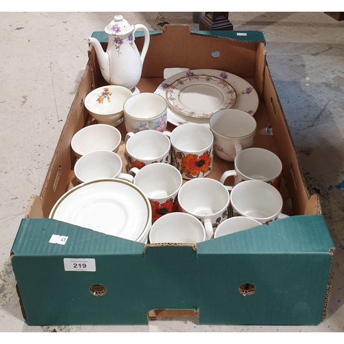 219 - A box of ceramics including a Royal Doulton coffee pot. No shipping. Arrange collection or your own ... 