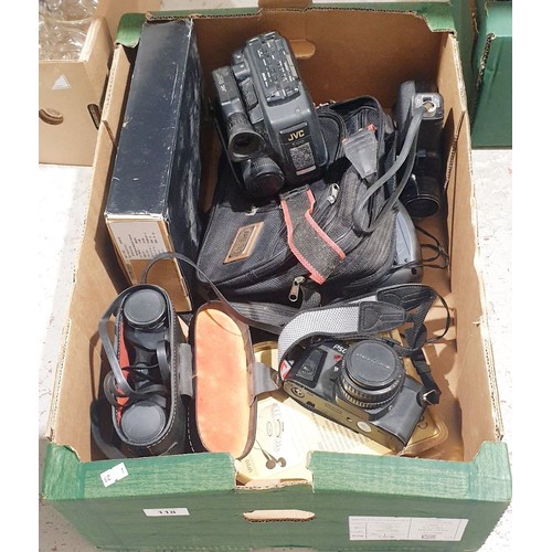 118 - A box of cameras and binoculars including a Pentax P50. UK shipping £14.