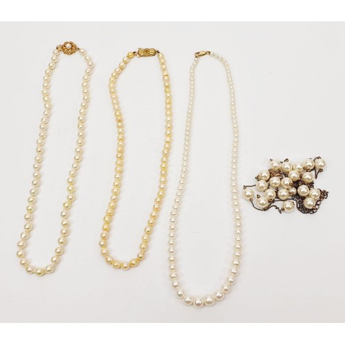 5 - Three pearl necklaces each with a gold clasp and one other necklace which is A/F. UK shipping £14.