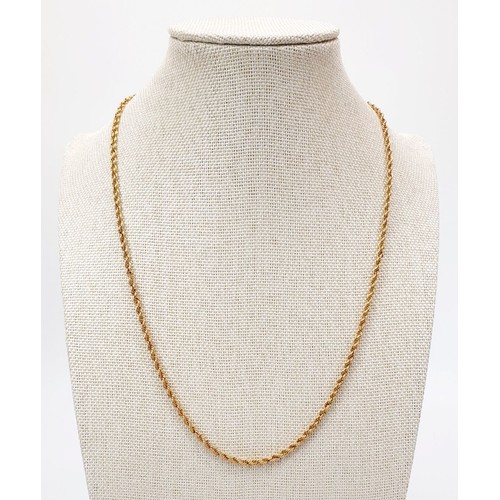 7 - A 9ct gold rope twist chain, length 19