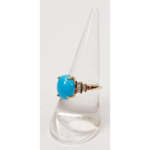 49 - A hallmarked 9ct gold ring set with turquoise and diamond, size Q, gross weight 2.8g. UK shipping £1... 