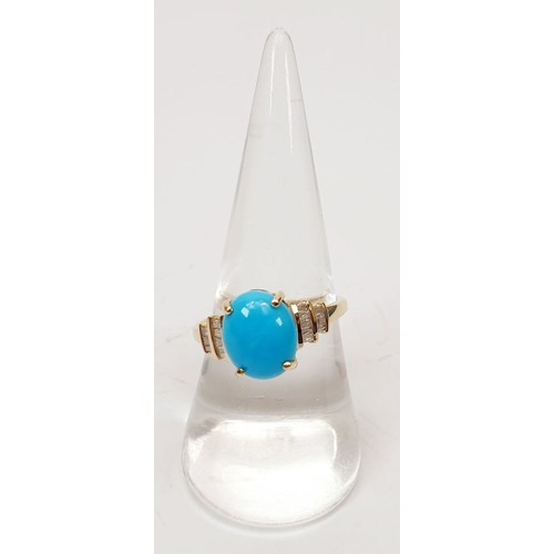 49 - A hallmarked 9ct gold ring set with turquoise and diamond, size Q, gross weight 2.8g. UK shipping £1... 