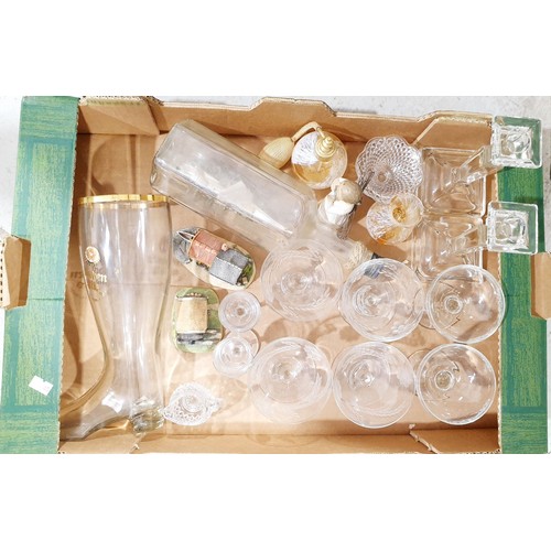 191 - A box of glassware including a ship in a bottle. No shipping. Arrange collection or your own packer ... 