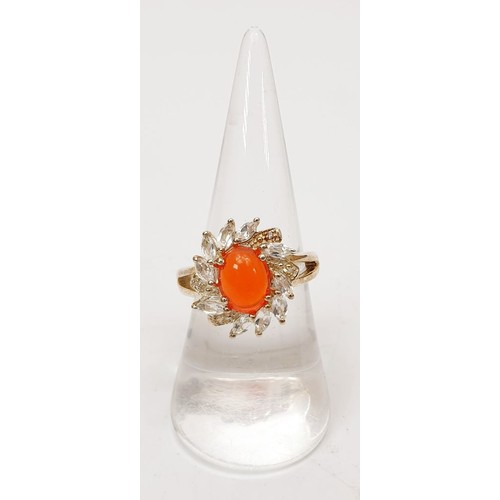 29 - A 925 silver ring set with Ethiopian cherry opal and white topaz, size N/O. UK shipping £14.