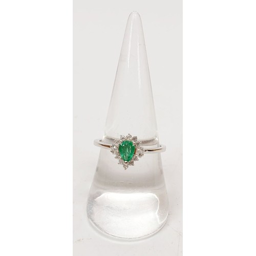 33 - A 925 silver ring with platinum overlay set with emerald and zircon, size P/Q. UK shipping £14.