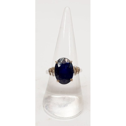 34 - A 925 silver ring with platinum overlay set with Masoala sapphire and diamond, size P/Q. UK shipping... 