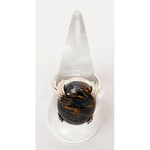 35 - A 925 silver ring set with Arizona pietersite, size Q. UK shipping £14.